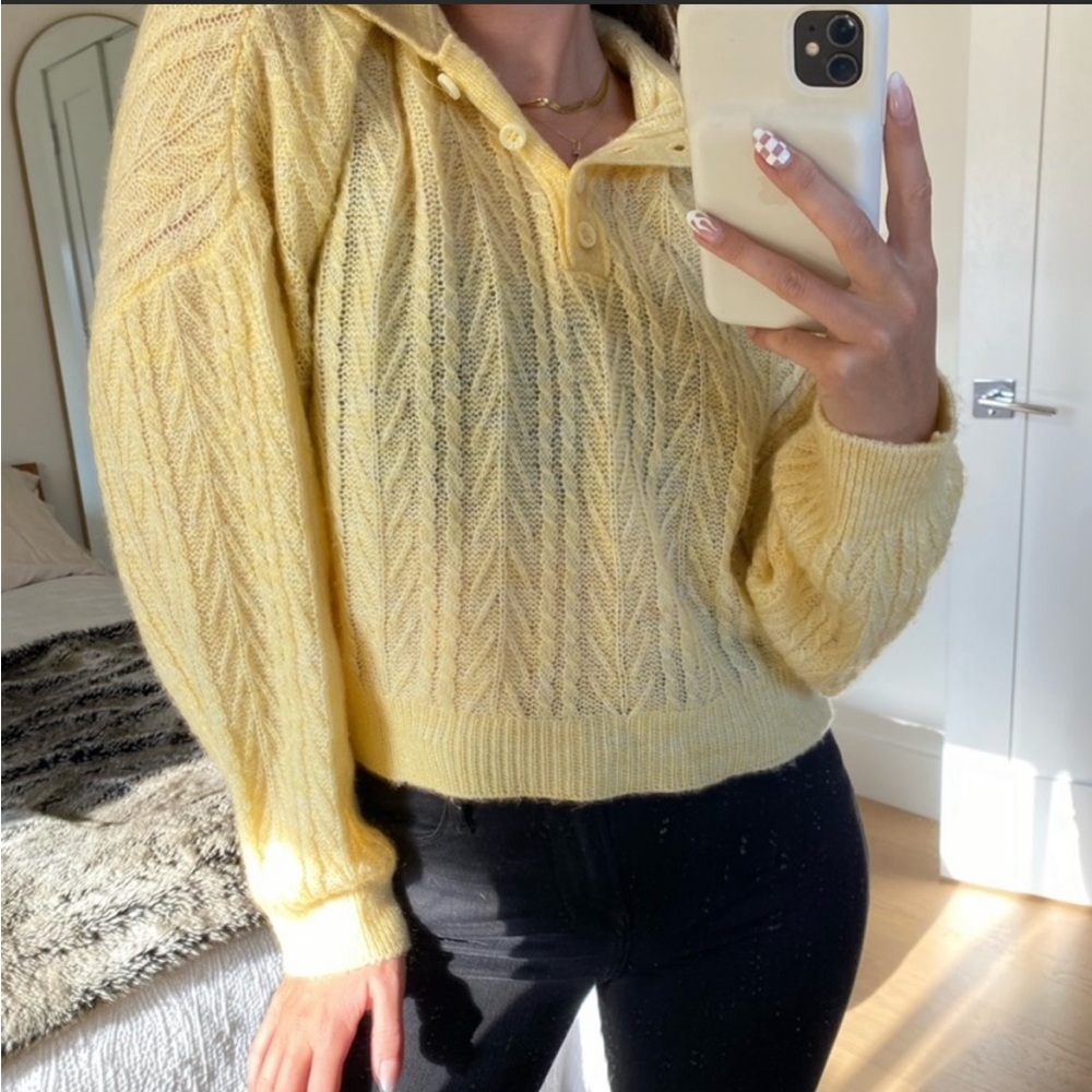 Mango collared cable knit sweater